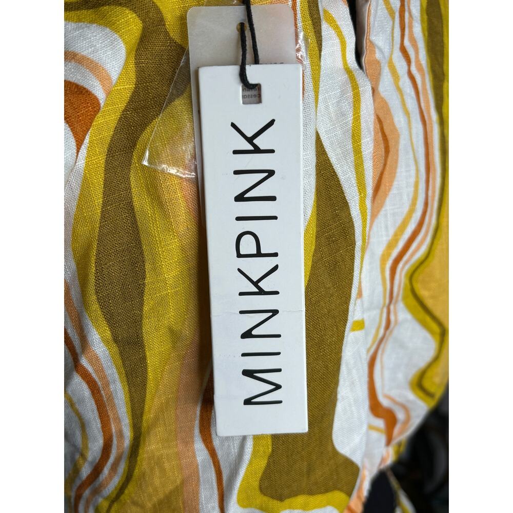 MINKPINK NWT Ziggy 70s Cut Out Midi Dress Size M Abstract Print Viscose Linen - Picture 10 of 12